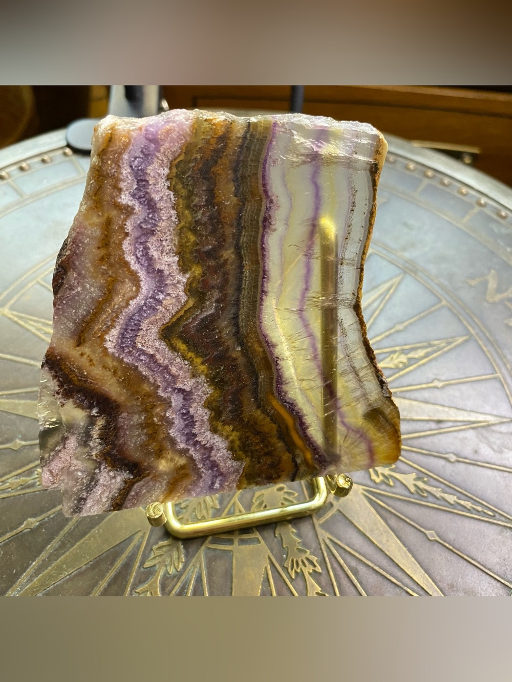 UV Reactive Candy Feathered Fluorite Slab w/ Metal Display Stand